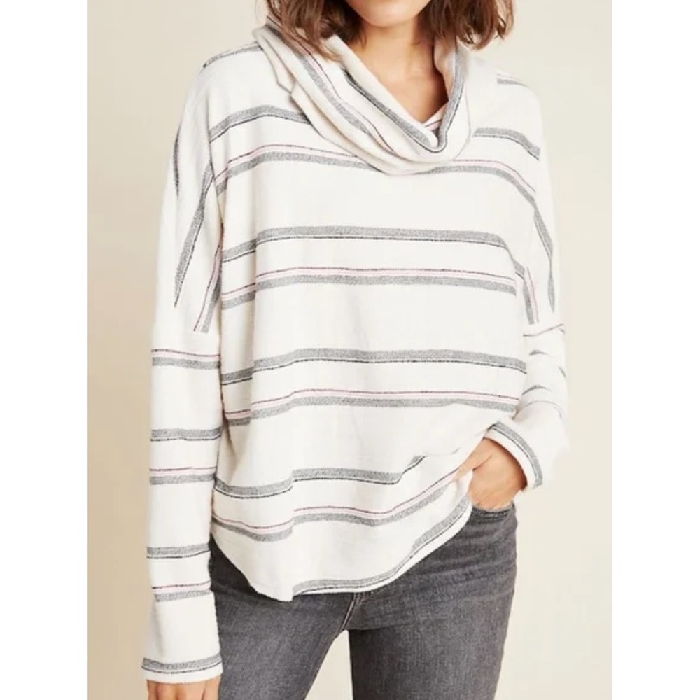 Dolan‎ Left Coast Collection Womens Medium Striped Cowl Neck Pullover Top Cream